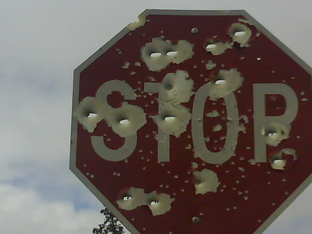 021 Alaskan Road Sign Shot Up With Large Bullets 29th Jun 2010.jpg